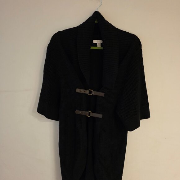 Women’s Black Knit Short-Sleeve Cardigan with Belt - Picture 1 of 6